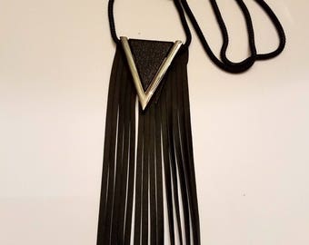 Leather tassel long necklace