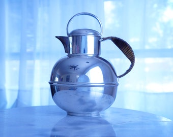 Attractive Tea Pot by Bernard Rice's Sons Inc -- Polished Silverplate Pitcher with Wrapped Handle -- Classy Holloware by Apollo