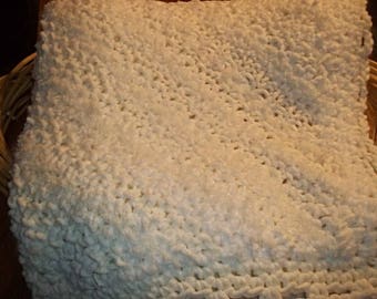 Hand Knit Bulky Weight Afghan....Off White and Ivory...62" x 62"...