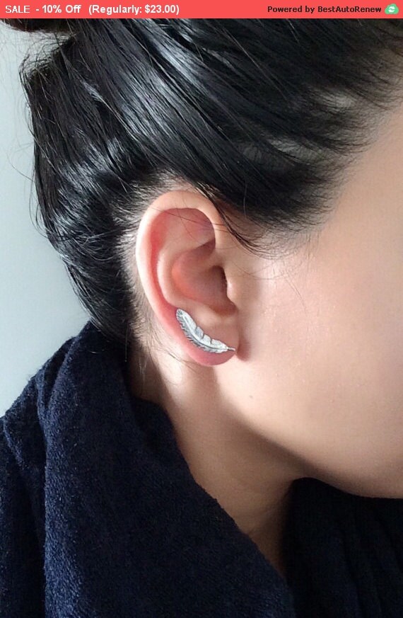 Ear Climber Climber Earring Ear Cuff Feather Ear Climber