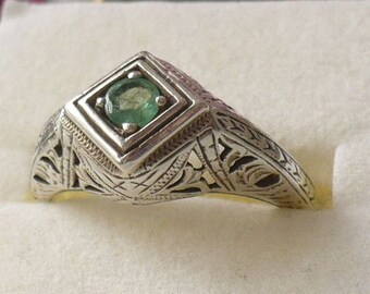 Genuine emerald and sterling silver ring, size 7