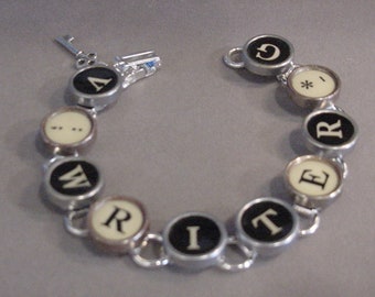 Typewriter key Bracelet spells WRITER Black and cream Typewriter key Jewelry Steampunk