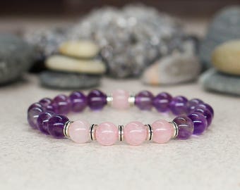 Amethyst bracelet Amethyst jewelry Rose quartz jewelry Reiki heal bracelet Fertility bracelet Mother day gift for mom Gift for girlfriend