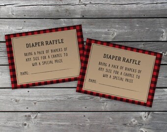 Diaper Raffle Ticket - Lumberjack, Buffalo Plaid - PRINT AT HOME