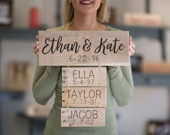 Father's Day Anniversary Gift For Her | Family Names Wood Sign | Personalized Family Name Signs | Family Established Sign