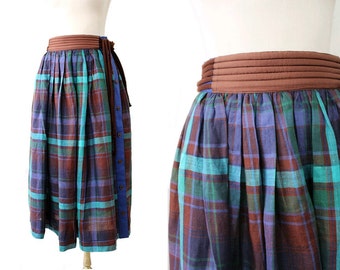 1980 Escada Linen Checked Skirt XS euro34 /80s linen skirt