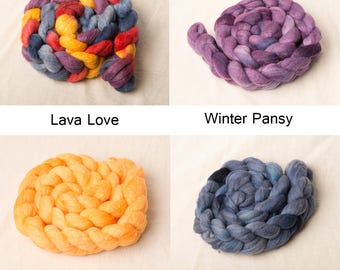 Organic Polwarth Silk Roving, Hand Painted for spinning or felting
