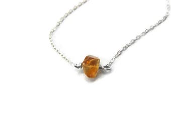 Raw Citrine Necklace - Sterling Silver Yellow Citrine Necklace - Silver November Birthstone Necklace - Raw Gemstone Minimalist Necklace