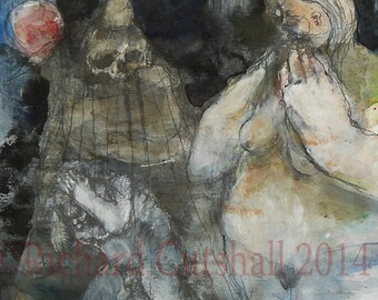 Original contemporary raw art brut Expressionist Mixed Media Painting- "Haunting Grace"