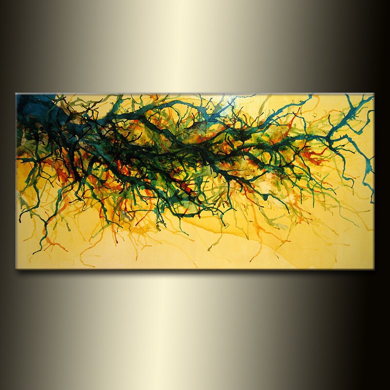 Abstract Landscape painting Yellow Brown Green Vine