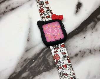 Combo!!!Black hello kitty case and print genuine leather band!!