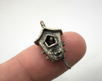 Adorable Vintage Beaucraft Sterling Silver Cuckoo Clock Charm / Small Pendant / Coo Coo Clock - Movable Bird & Pendulum - Signed 1960s Beau