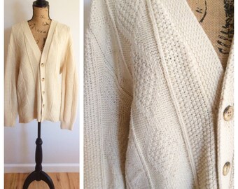90s Cream Heavy Fisherman Cardigan Sweater