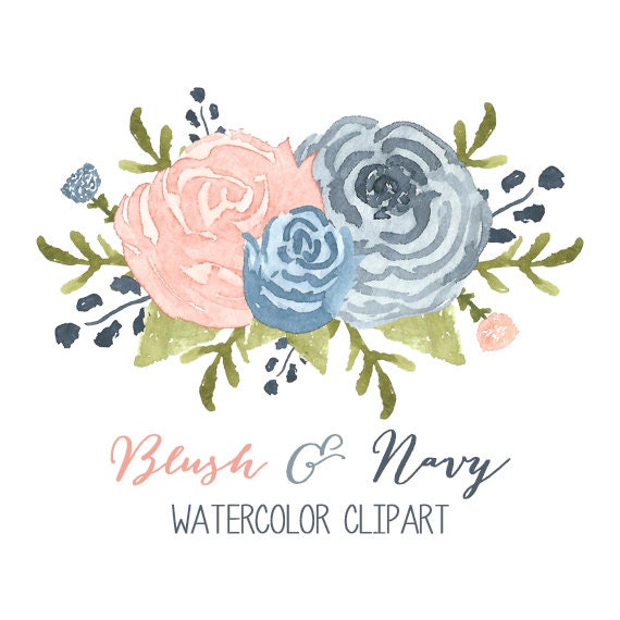 Download Blush and Navy Watercolor Flower Clipart