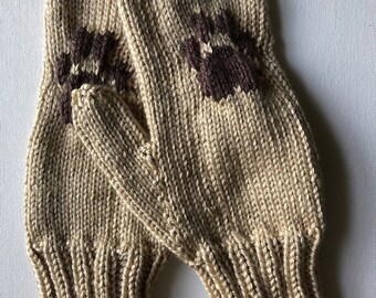 Pawprint mittens, animal lover mittens, hand knit mittens
