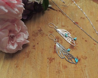 Dragonfly Wing Earrings, turquoise, blue, origami, fairy, silver, geometric, animal, love, romantic