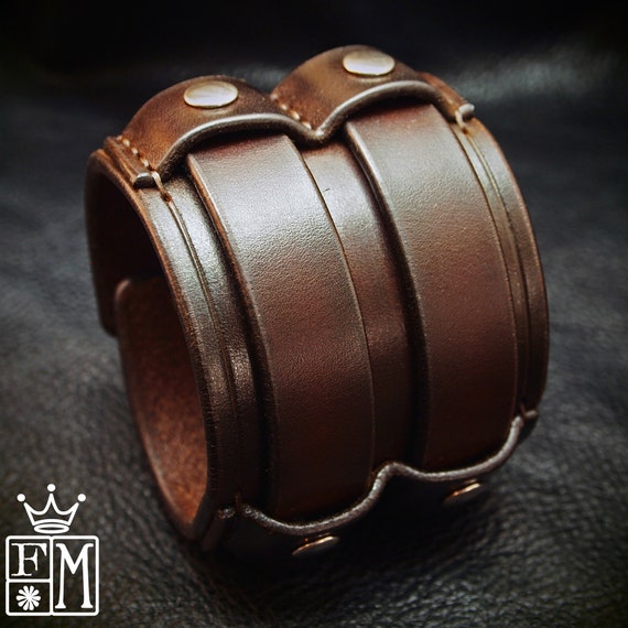 Leather cuff Bracelet- Brown leather wristband 2.5" wide Custom made for YOU in New York by Freddie Matara