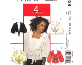 Shrug Pattern Top Pattern McCalls 5428 Tied Front Shrug Puff Sleeves Blouse Tank Top Womens Size 6 to 14 Easy Sewing Pattern UNCUT