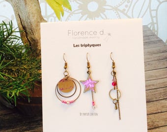 Triptych fuschia earrings