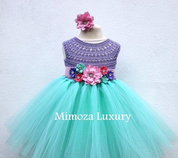 The Little Mermaid tutu dress, Ariel princess dress, little mermaid crochet top tulle dress, ariel hand knit top tutu dress, disney princess