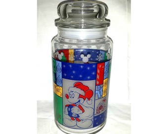 Mickey Mouse Jar,Anchor Hocking Jar,Apothecary Jar,Retro,Christmas Mickey,Storage Jar,Crafts,Storage,Disney,Anchor Hocking Jar