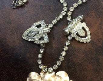 Vintage Brooch and Dress Clip Necklace
