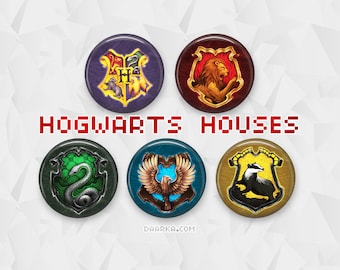 Hogwarts Crests - Gryffindor, Slytherin, Ravenclaw, Hufflepuff (Pin-Back Buttons)