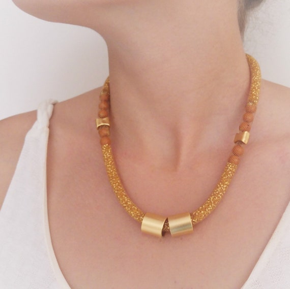 Gold Bold Necklace, Big Funky Necklace, Statement Jewelry, Chunky Womens Necklace, Golden Sparkling Necklace, Bib Necklace