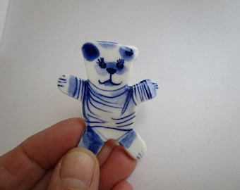 Teddy Bear - Handpainted Delft Blue Porcelain Brooch