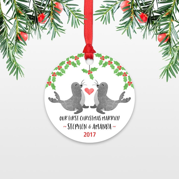 Seal Couple First Christmas Ornament Personalized, Our First Christmas Married, 1st First Christmas Engaged, First Christmas Together