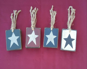 4 pc Star Ornaments, Wood Ornaments, Christmas Ornaments, Primitive Star Ornaments, Farmhouse Style Christmas Ornaments, Wood Star Ornaments