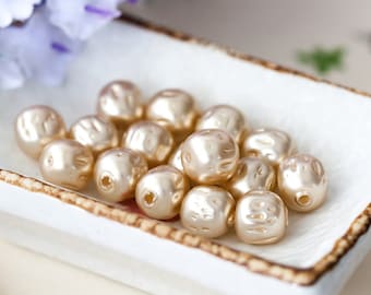Vintage Glass Pearls 10mm Creamy Light Ecru Miriam Haskell Baroque Glass Pearl Beads from Japan - Buy 3 Get 1 Free