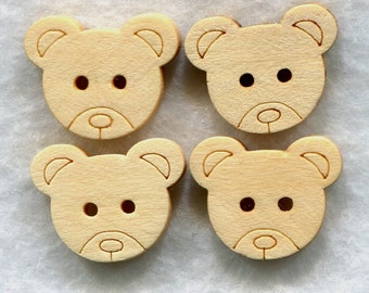 Bear Buttons Decorated Animal Wooden Buttons 15mm (5/8 inch) Set of 8/BT50G