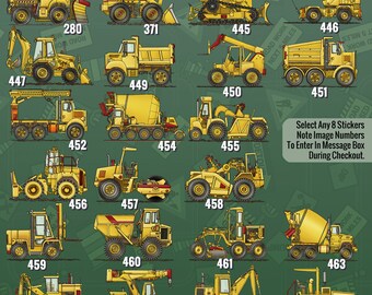 Stickers pack of 8 kids construction Boys party favor construction zone decor Kids stickers kid activity cute digger lover gift fun for boys