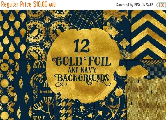 70% OFF Sale Digital paper, Digital Navy Gold Paper, Digital Scrapbook paper pack - Instant download - 12 Digital Papers - Gold Foil