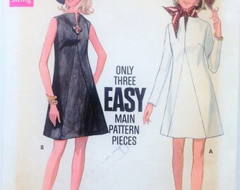 Vintage 1960's Butterick sewing pattern 5506 - Misses' one piece semi-fitted A-line dress