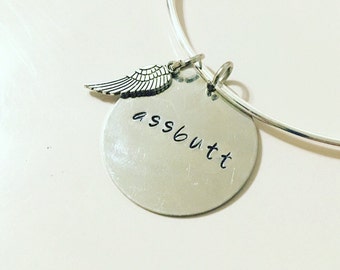 Assbutt Castiel Supernatural Angel Adjustable Bangle Charm Bracelet