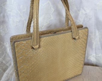 1960s pale lemon snakeskin handbag