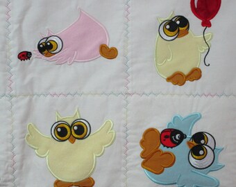 Machine Embroidered Baby Quilt, Baby Owls, Crib Quilt, Baby Quilt, Handmade Baby Quilt - approx 38" x 46" - Owls