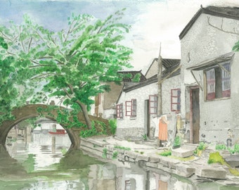 8 x 10 Watercolor Print "By the River"