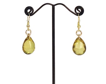 Green Earrings, Crystal Drops, Crystal Earrings, Nickle Free, Hypoallergenic Jewelry, Dangle Earrings, Drop Earrings, Olive Green, Everyday