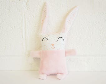 Bunny baby, pink, plush, plush. Baby pink rabbit plush toy.