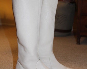 Vintage 80's Dune White Flat Knee High Boots Size 5