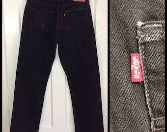 1990s Levi's 501 black denim 34X32, measures 33x32 straight leg button fly made in USA boyfriend jeans #333