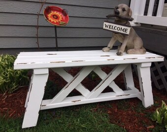Distressed or Stained Top Bench