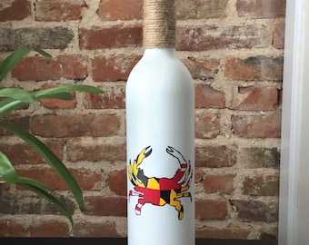 Maryland Flag Crab Painted Wine Bottle Decor