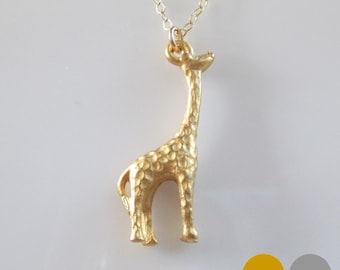 Giraffe Necklace- Sterling Silver Giraffe Necklace- Gold Giraffe Necklace- Giraffe Charm Necklace- NGS-AN1