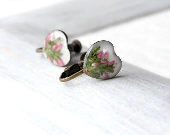 Gift heart earrings Pink heart clip on earrings Pink clip on earrings Flowers clip on earrings for girl Non pierced earrings Heart gift girl