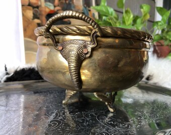 Medium Brass Planter with Handles and Feet, Oval Brass Dish