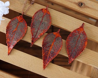 Copper Evergreen Leaf Necklace, Real Leaf Necklace, Evergreen Leaf, Rose Gold Leaf Necklace, Long Leaf, Leaf Pendant LC209